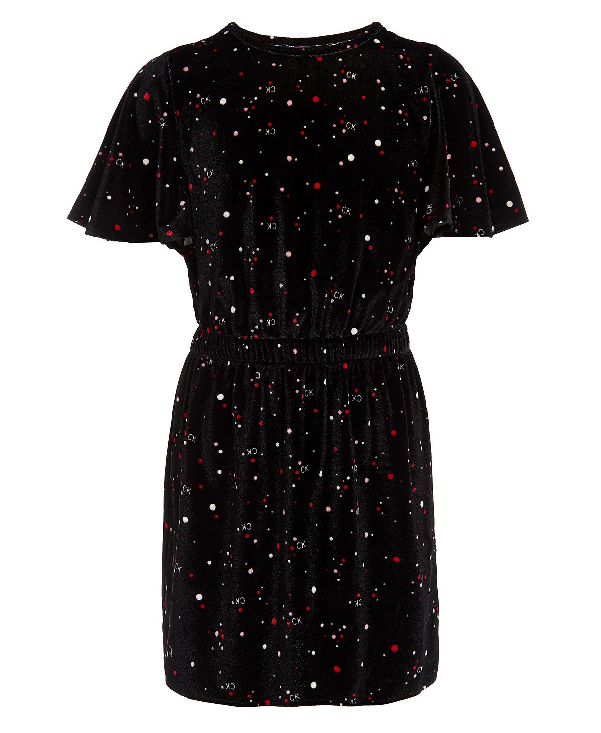 Calvin Klein Big Girls Velour Flutter-Sleeve Dress Black Size 12-14