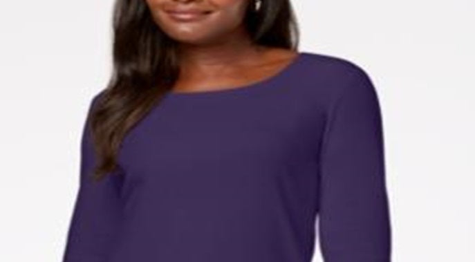 Karen Scott Women's Cotton Scoop Neck Top Purple Size X-Small