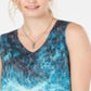 Style & Co Women's V Neck Printed Tank Top Blue Multi  Size -PP