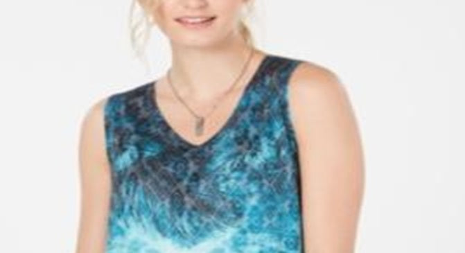 Style & Co Women's V Neck Printed Tank Top Blue Multi  Size -PP