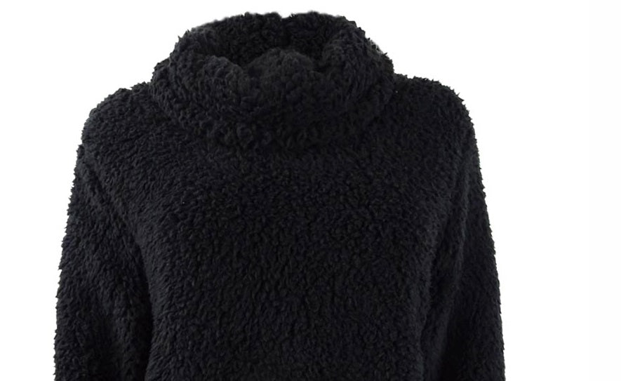 Style & Co Women's Faux Sherpa Cowlneck Sweater Black Size Petite Small