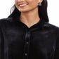 Charter Club Women's Button Front Velvet Top Black Size Petite Medium