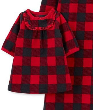 Carter's Little & Big Girl's 2 Pc Buffalo Check & Matching Doll Nightgown Red Size 2-3