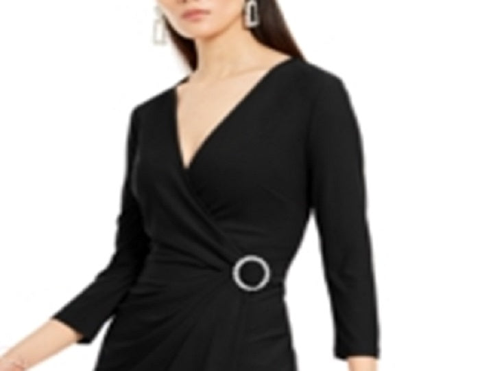 INC International Concepts Women's Embellished Accent Wrap Dress Black Size Petite XL