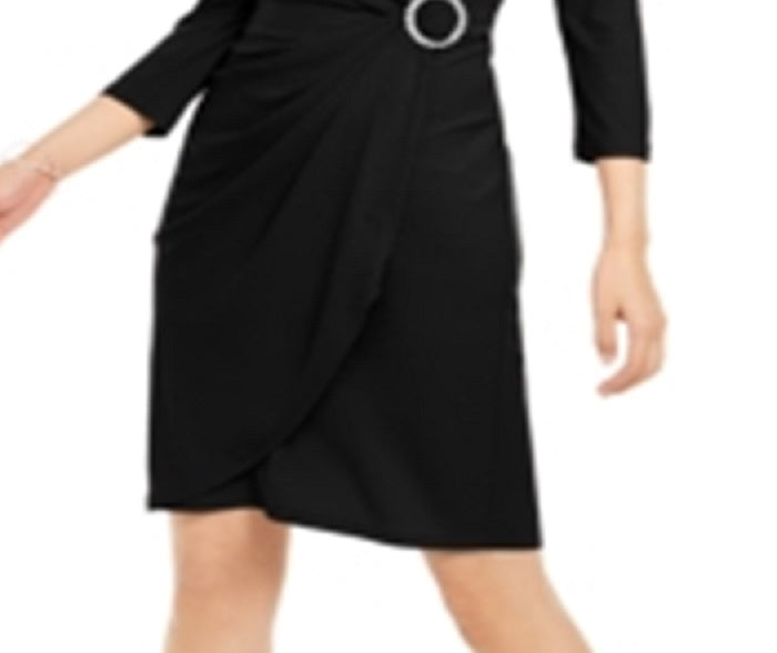 INC International Concepts Women's Embellished Accent Wrap Dress Black Size Petite XL
