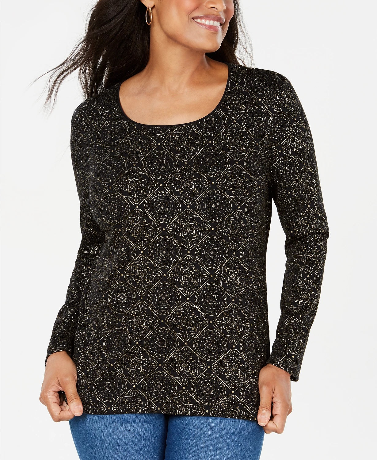 Karen Scott Women's Shimmer Medallion Top  Black Size Small