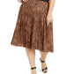 Charter Club Women's Plus Animal Print Mid-Calf Pleated Skirt Beige Size 1X