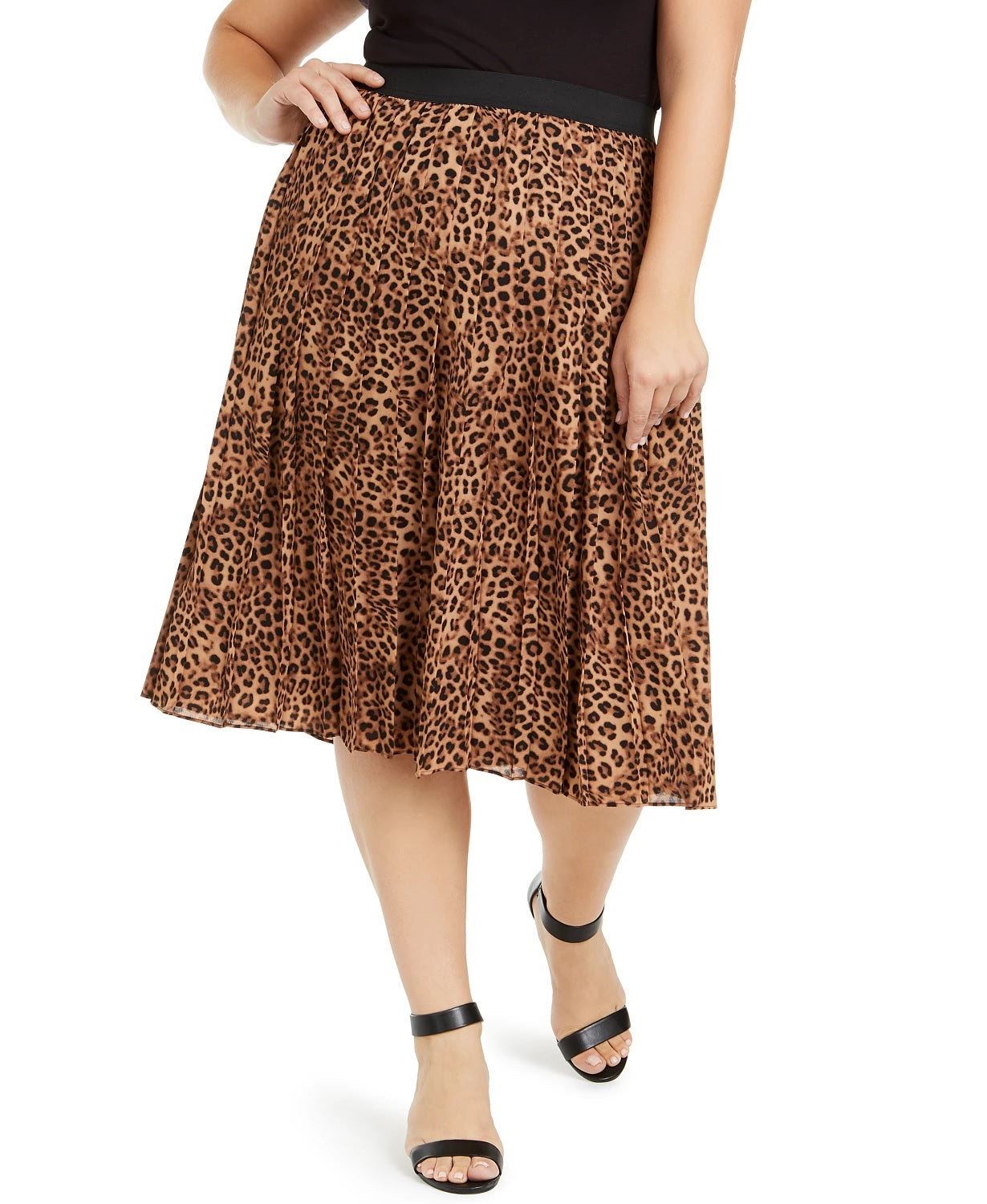 Charter Club Women's Plus Animal Print Mid-Calf Pleated Skirt Beige Size 1X