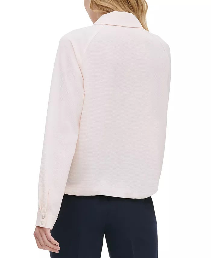 Tommy Hilfiger Women's Collared Bubble-Hem Top White Size Large