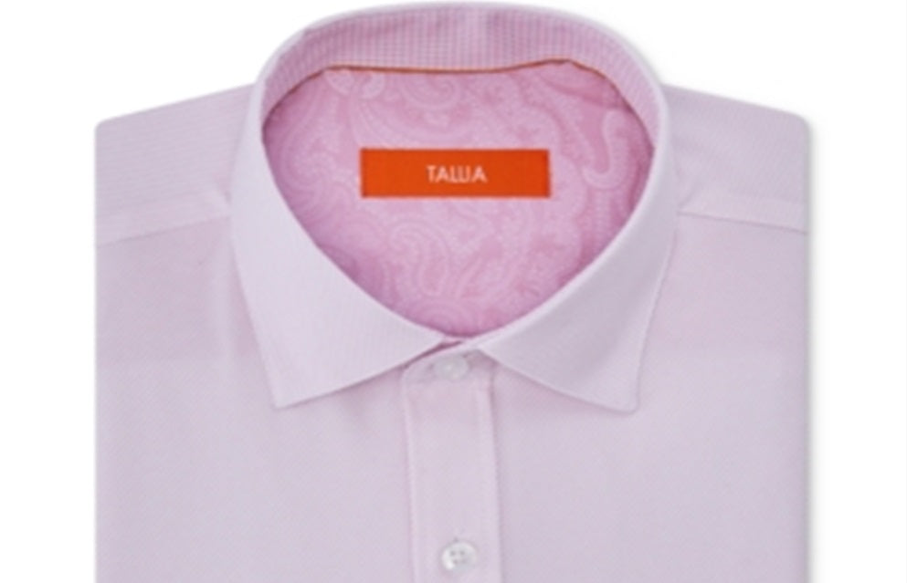 Tallia Men's Slim Fit Non Iron Performance Stretch Striped Dress Shirt Pink Size L