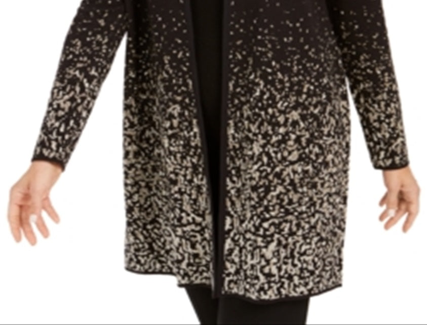 JM Collection Women's Ombre Jacquard Coatigan Black Size Petite