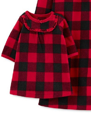 Carters Toddler Girls Buffalo Plaid Fleece Nightgown & Doll Dress Set Red Size 5T