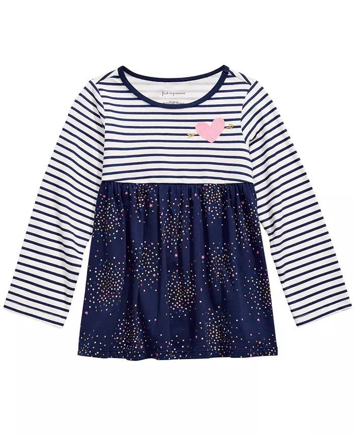 First Impressions Baby Girl's Cotton Long Sleeve Striped Confetti Tunic White Size 3-6 Months