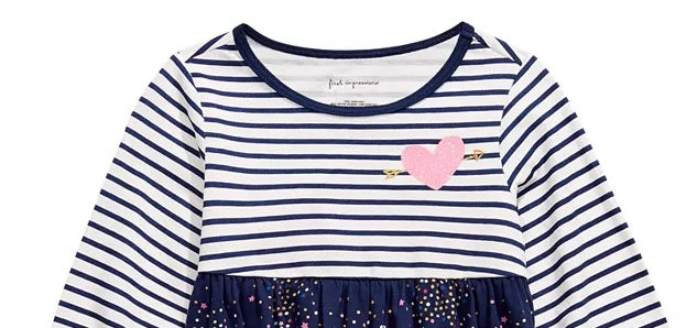 First Impressions Baby Girl's Cotton Long Sleeve Striped Confetti Tunic White Size 3-6 Months