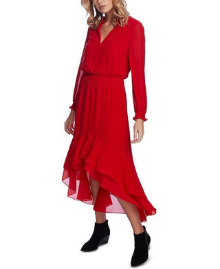 1.STATE Women's Smocked High-Low Dress Red