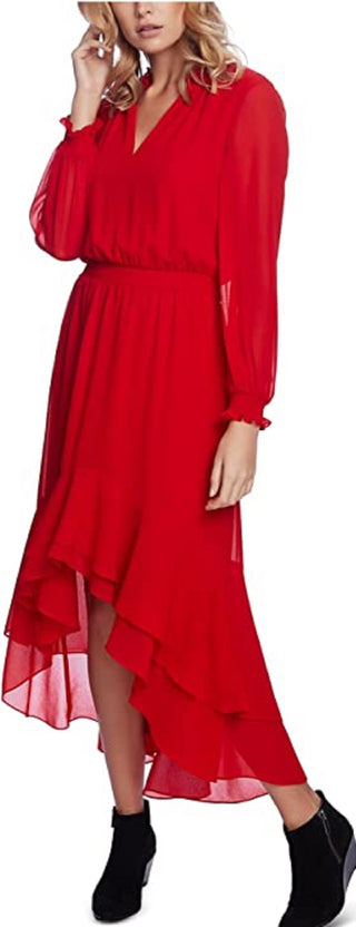 1.STATE Women's Smocked High-Low Dress Red