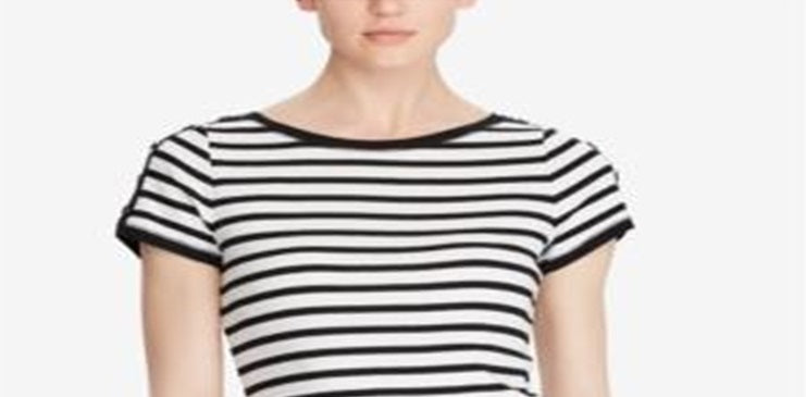 Ralph Lauren Women's Button Shoulder Strip White Size S