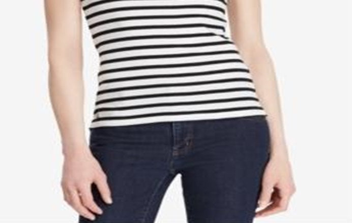 Ralph Lauren Women's Button Shoulder Strip White Size S