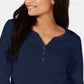 Karen Scott Women's Cotton Henley Shirt Navy Size Petite S/M