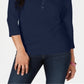 Karen Scott Women's Cotton Henley Shirt Navy Size Petite S/M