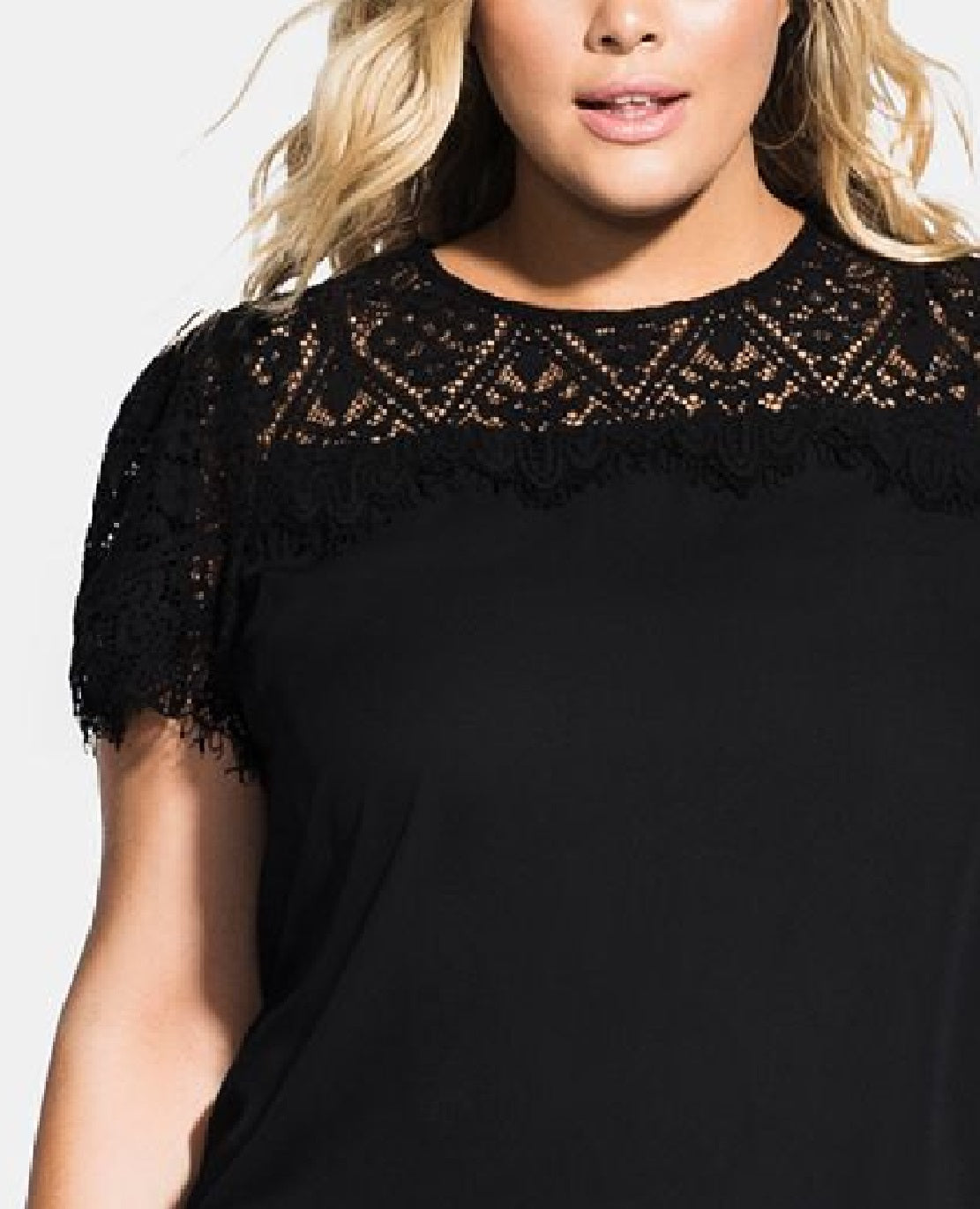 City Chic Women's Trendy Plus Short Sleeve Victorian Top Black Size XS