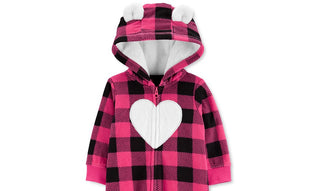 Carter's Baby Girl's Buffalo Check Hooded Full Zip Jumpsuit Pink-Black Size NEWBORN