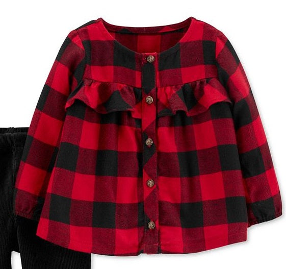 Carter's Girls' Casual Pants Plaid  Buffalo Plaid Ruffle-Trim Tunic & Velour Leggings Red Size 9 Months