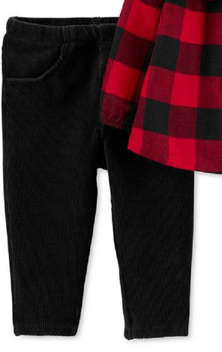 Carter's Girls' Casual Pants Plaid  Buffalo Plaid Ruffle-Trim Tunic & Velour Leggings Red Size 9 Months