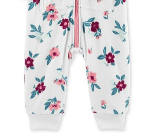 Carter's Girls' Jumpsuits Print Floral Fleece Hooded Playsuit White Size 24 Months