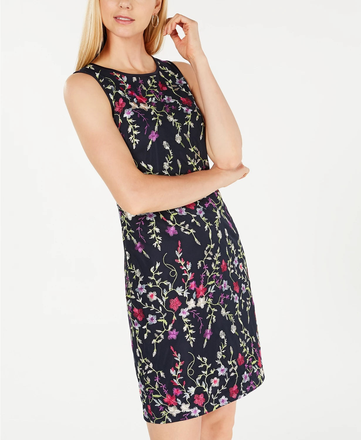 Jessica Howard Women's Petite Floral Embroidered Illusion Dress Blue Size 14 P