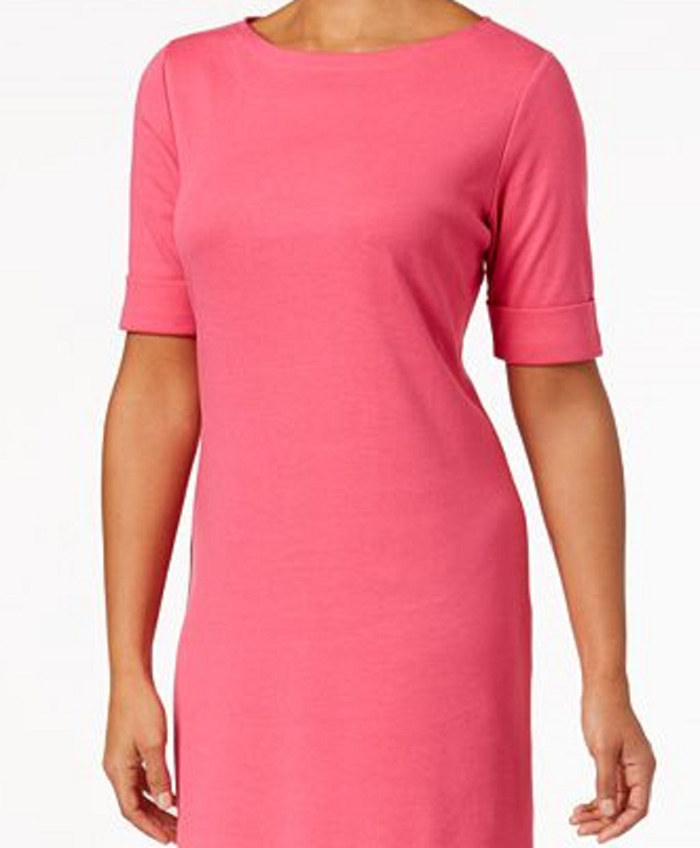 Karen Scott Women's Cotton Elbow Sleeve Dress Pink Size Petite L