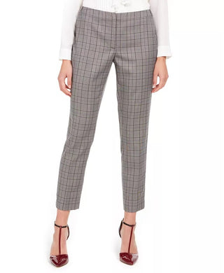Calvin Klein Women's Plaid Straight-Leg Pants Gray Size 16