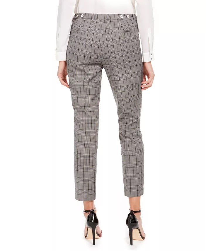 Calvin Klein Women's Plaid Straight-Leg Pants Gray Size 16