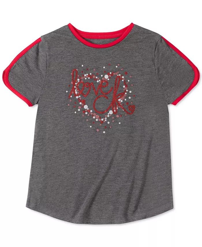 Calvin Klein Big Girls Love Dolphin-Sleeve T-Shirt Charcoal Size 7