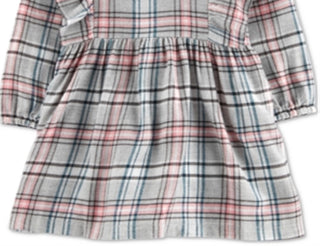 Carter's Girl's Long Sleeve Plaid a Line Dress Gray Size 24MOS