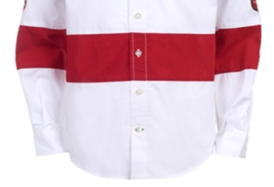 Tommy Hilfiger Big Boy's Philip Colorblocked Stripe Patch Poplin Shirt White Size L