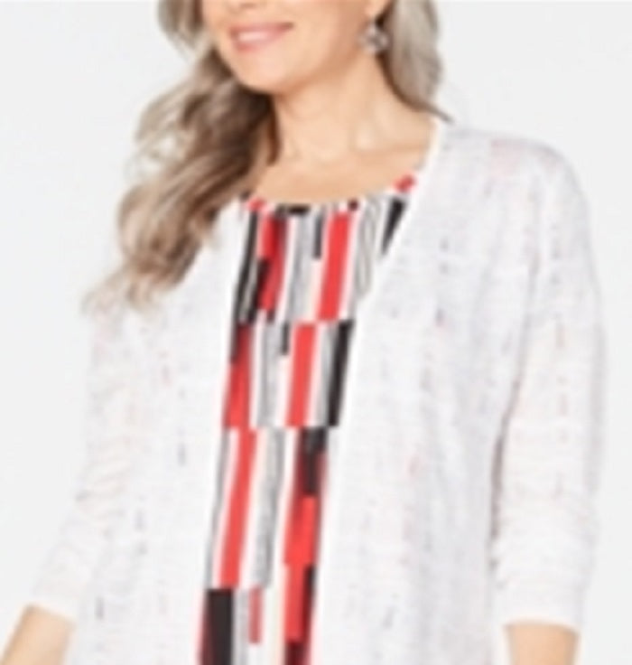 JM Collection Women's Open Front Crochet Duster White Size Petite