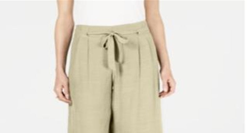 JM Collection Women's Tie Front Textured Capri Pants Light Sand Size -Petite XL