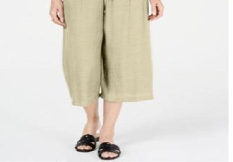 JM Collection Women's Tie Front Textured Capri Pants Light Sand Size -Petite XL