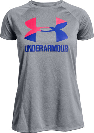 Under Armour Girl's Solid Big Logo T-Shirt Gray Size Small