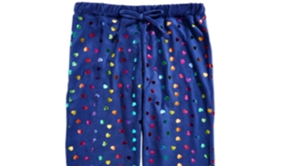 Max & Olivia Little & Big Girl's Foil Heart Print Velour Jogger Sleep Pants Blue Size Small