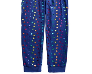 Max & Olivia Little & Big Girl's Foil Heart Print Velour Jogger Sleep Pants Blue Size Small