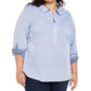 Tommy Hilfiger Women's Plus Size Polka Dot Zip-Front Cotton Shirt Blue Size 3X