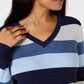 Karen Scott Women's Petite Striped Ribbed-Knit Cotton Sweater Blue Size Petite