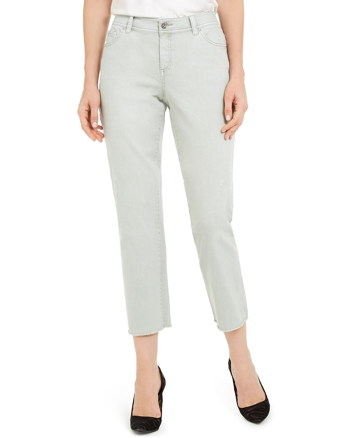 INC International Concepts Women's Frayed-Hem Straight-Leg Ankle Jeans Green Size 14