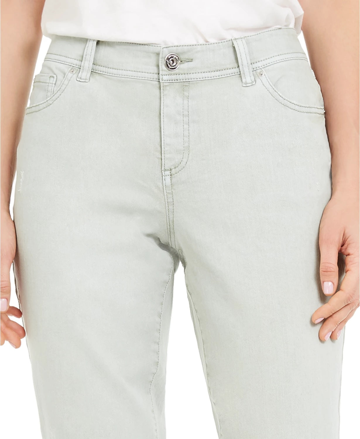 INC International Concepts Women's Frayed-Hem Straight-Leg Ankle Jeans Green Size 14
