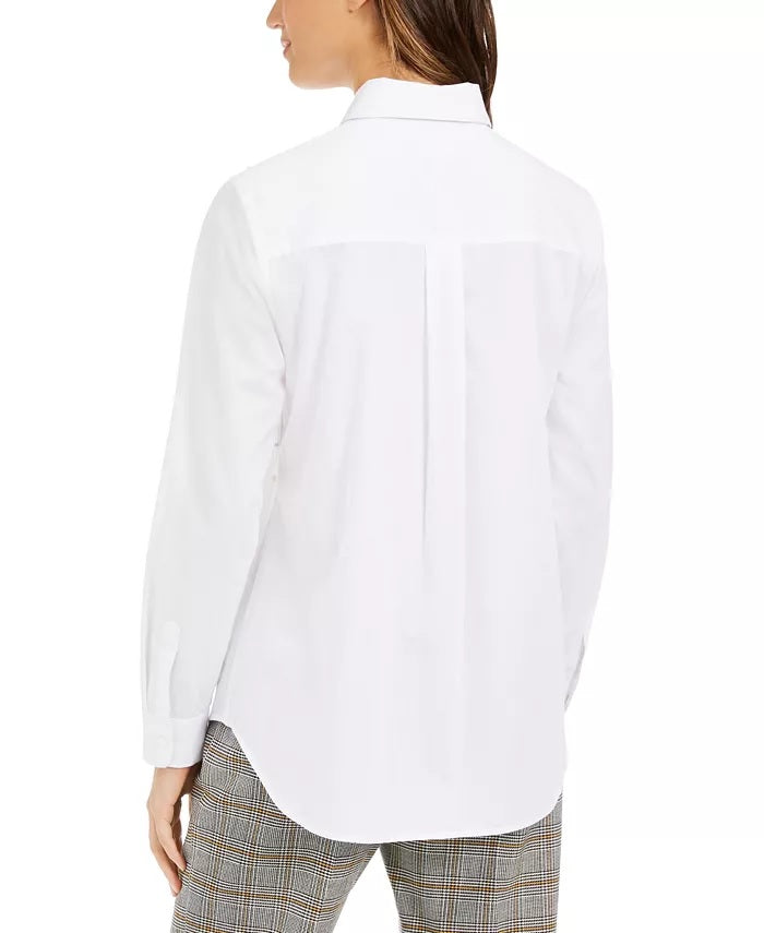 Charter Club Women's Petite Faux-Pearl Button-Front Shirt White Size Petite