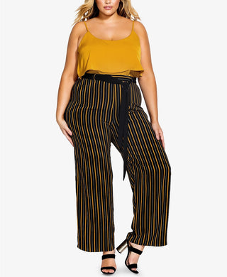City Chic Women's Trendy Plus Size Striped Palazzo Pants Black Size 20W