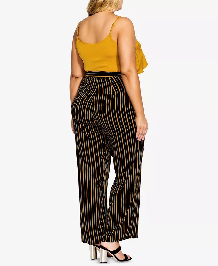 City Chic Women's Trendy Plus Size Striped Palazzo Pants Black Size 20W