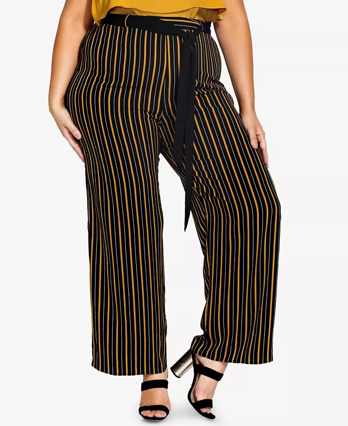 City Chic Women's Trendy Plus Size Striped Palazzo Pants Black Size 20W